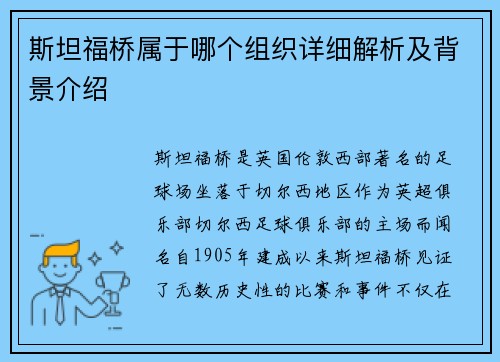 斯坦福桥属于哪个组织详细解析及背景介绍